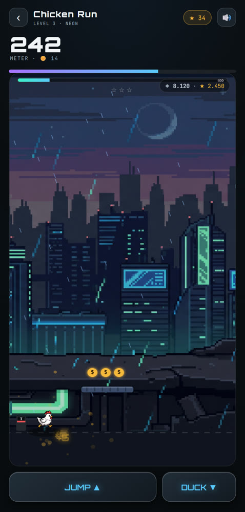 Chicken Runner Gameplay — Neon Skyline
